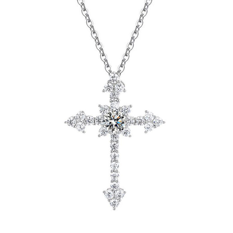 【ZHOYA】Luxury Cross 1 CT 925 Sterling Silver Moissanite Necklace