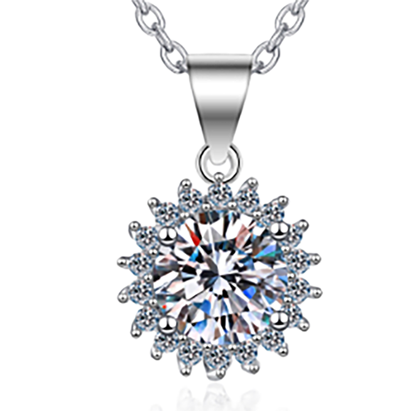 【ZHOYA】 Moissanite Pendant Necklace For Women Silver Chain