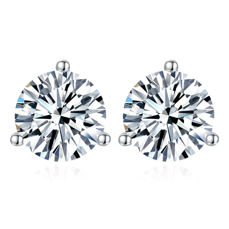 【ZHOYA】S925 Silver Moissanite Stud Earrings Three Pronged Round Versatile