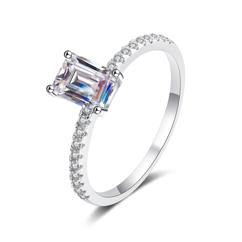 【ZHOYA】Sterling Silver Ring | Rectangle Cut Moissanite Diamond