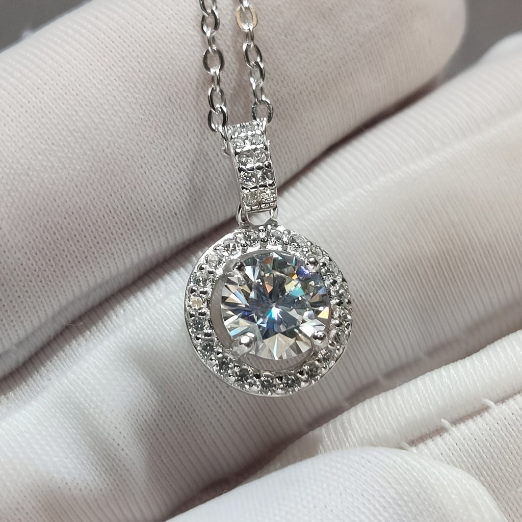 【ZHOYA】 Round 10 CT 925 Sterling Silver Moissanite Necklace