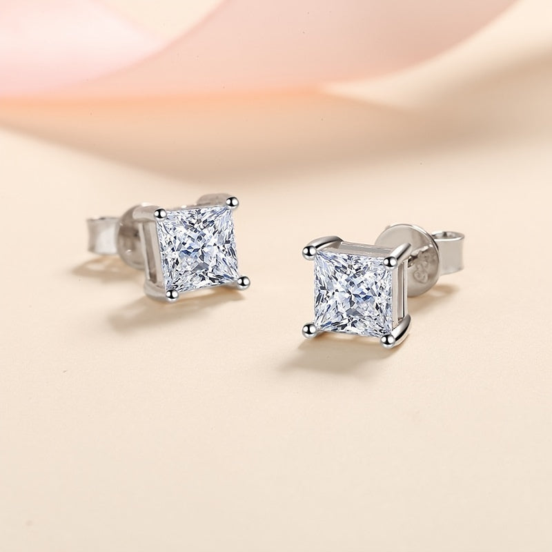 【ZHOYA】S925 Silver Classic Charm Square Moissanite Stud Earrings Timeless Design