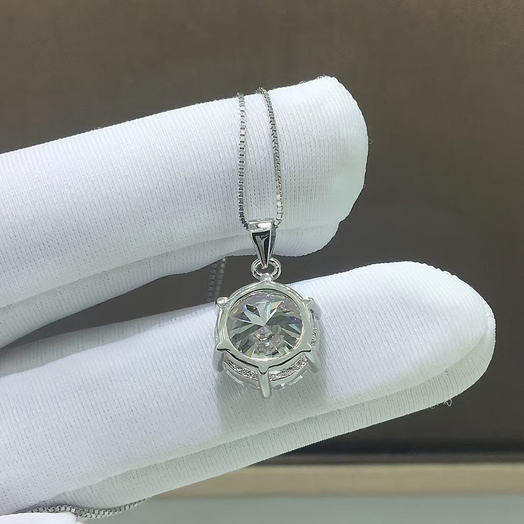 【ZHOYA】 Moissanite Pendant Necklace | Sterling Silver Ideal Cut