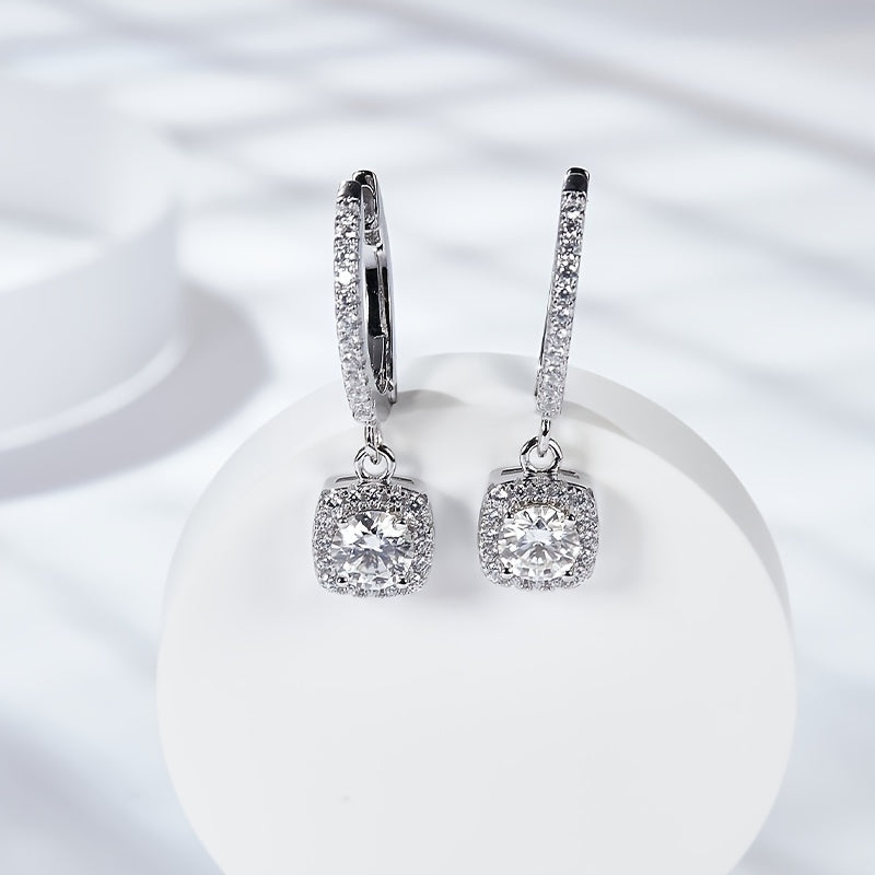 【ZHOYA】 S925 Silver Moissanite Hanging Drop Diamond Earrings For Women