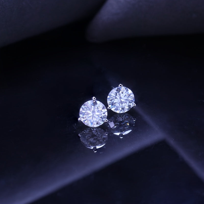 【ZHOYA】S925 Silver Moissanite Stud Earrings Three Pronged Round Versatile