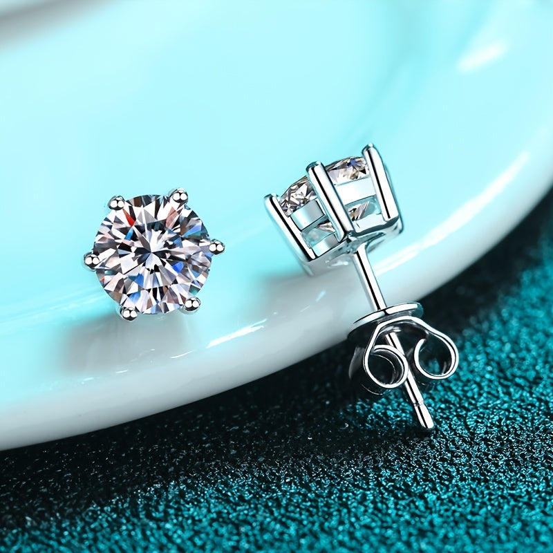 【ZHOYA】 S925 Silver Stud Earrings Classic Six Prongs