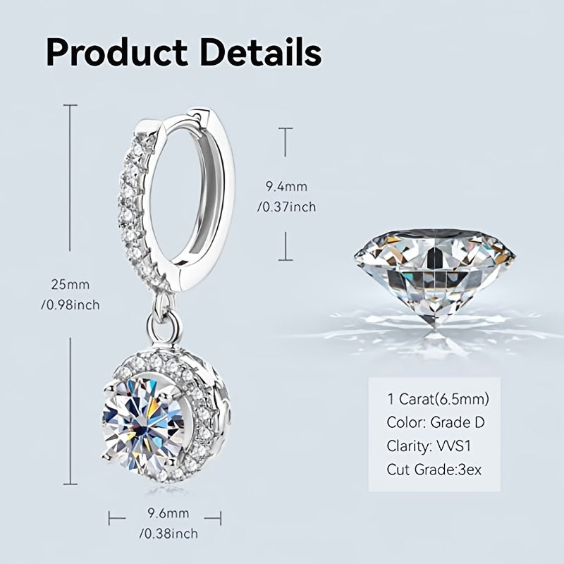 【ZHOYA】 S925 Silver Gleaming Grace Hoop Drop Dangle Earring - Moissanite, Hypoallergenic