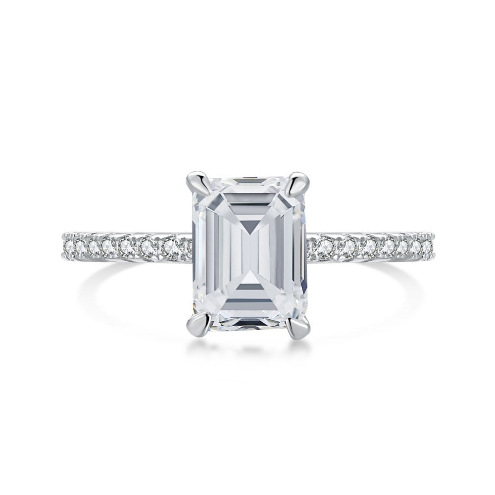 【ZHOYA】Sterling Silver Ring | Rectangle Cut Moissanite Diamond