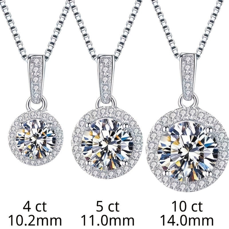 【ZHOYA】 Round 10 CT 925 Sterling Silver Moissanite Necklace