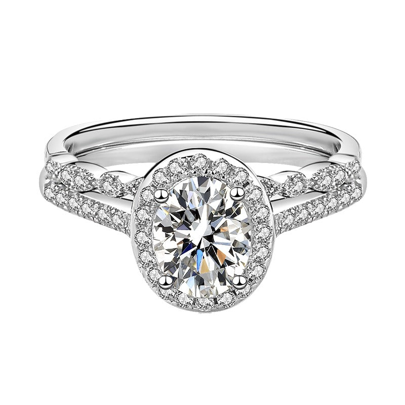 【ZHOYA】Moissanite 1.5 CT S925 Silver Platinum Plated 2 in 1 Ring Set