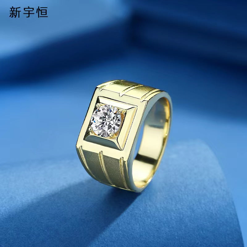 【ZHOYA】 1ct male Moissanite 925 Sterling Silver Ring