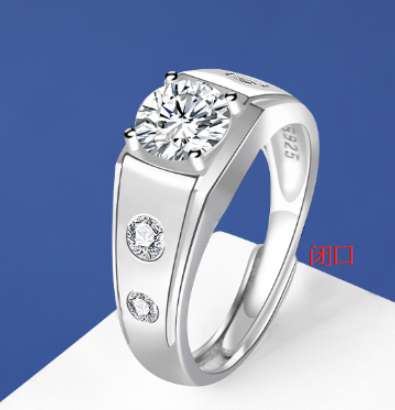 【ZHOYA】 1ct male Moissanite 925 Sterling Silver Ring