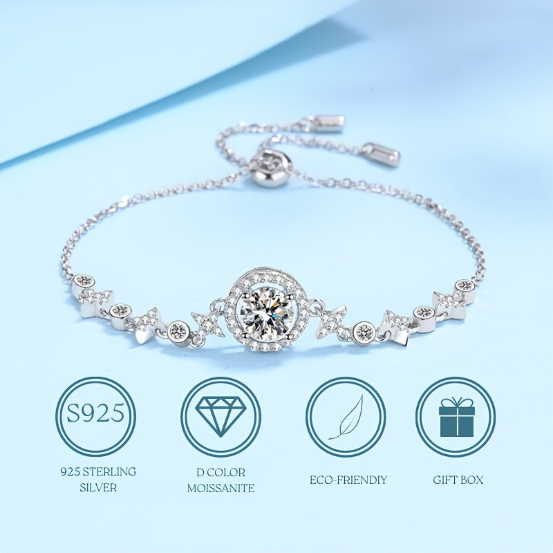 【ZHOYA】Moon Star 1.0CT 925 Sterling Silver Moissanite Bracelet