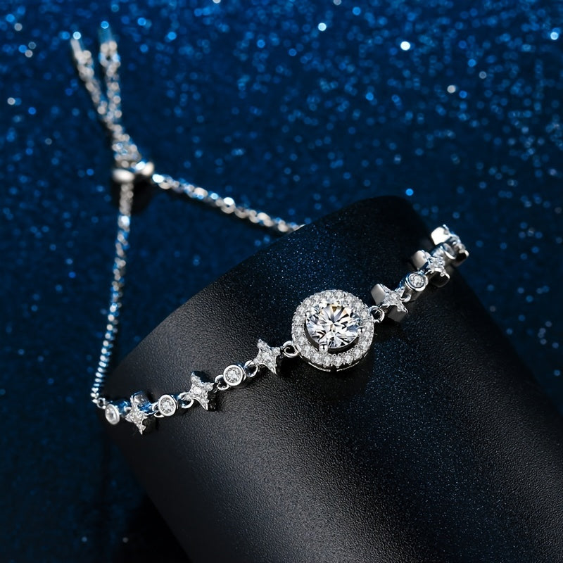 【ZHOYA】Moon Star 1.0CT 925 Sterling Silver Moissanite Bracelet