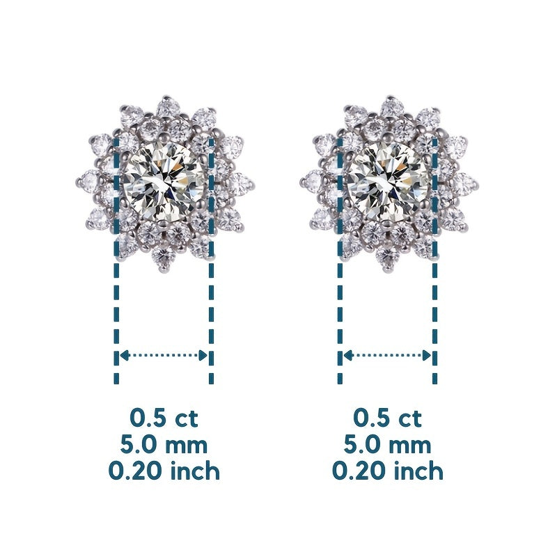 【ZHOYA】S925 Silver Moissanite Double Sunflower Stud Earrings