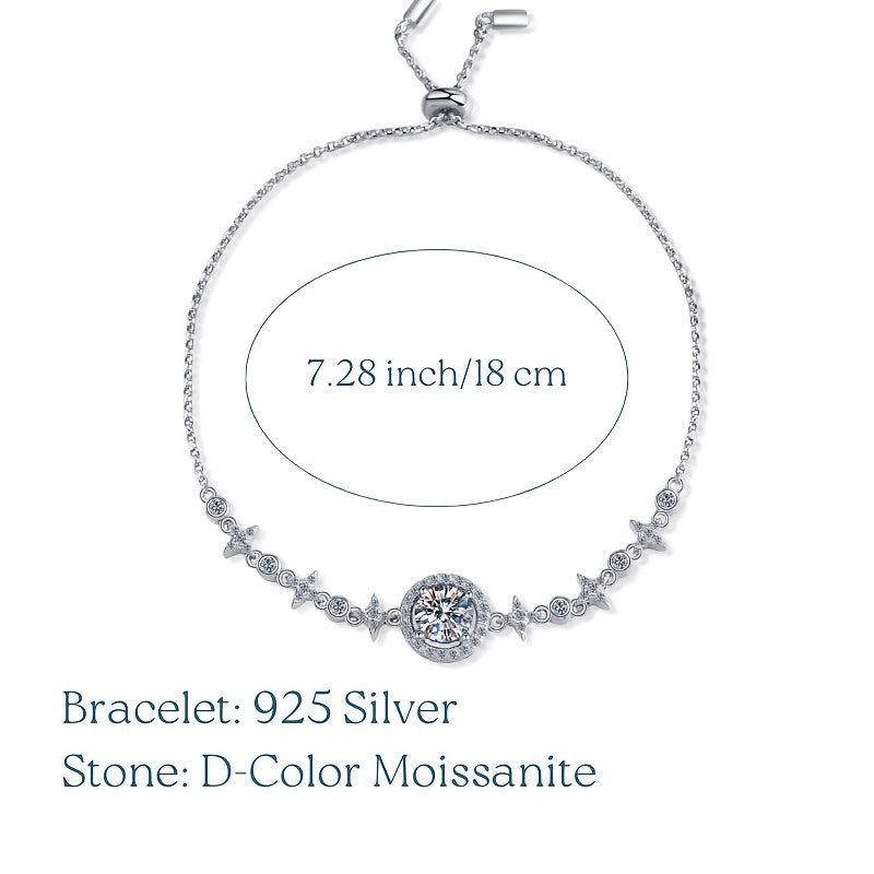 【ZHOYA】Moon Star 1.0CT 925 Sterling Silver Moissanite Bracelet