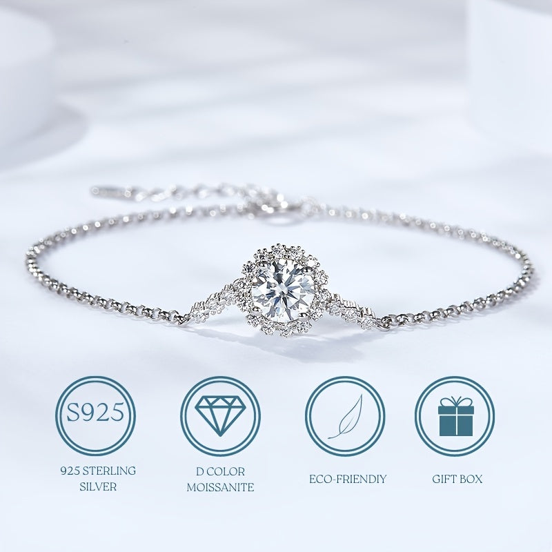 【ZHOYA】 Flower S925 1 CT Moissanite Bracelet