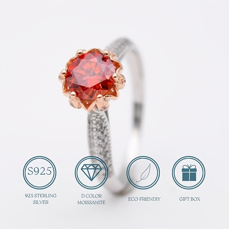 【ZHOYA】S925 Silver One Carat Princess Wedding Dress Red Moissanite Ring