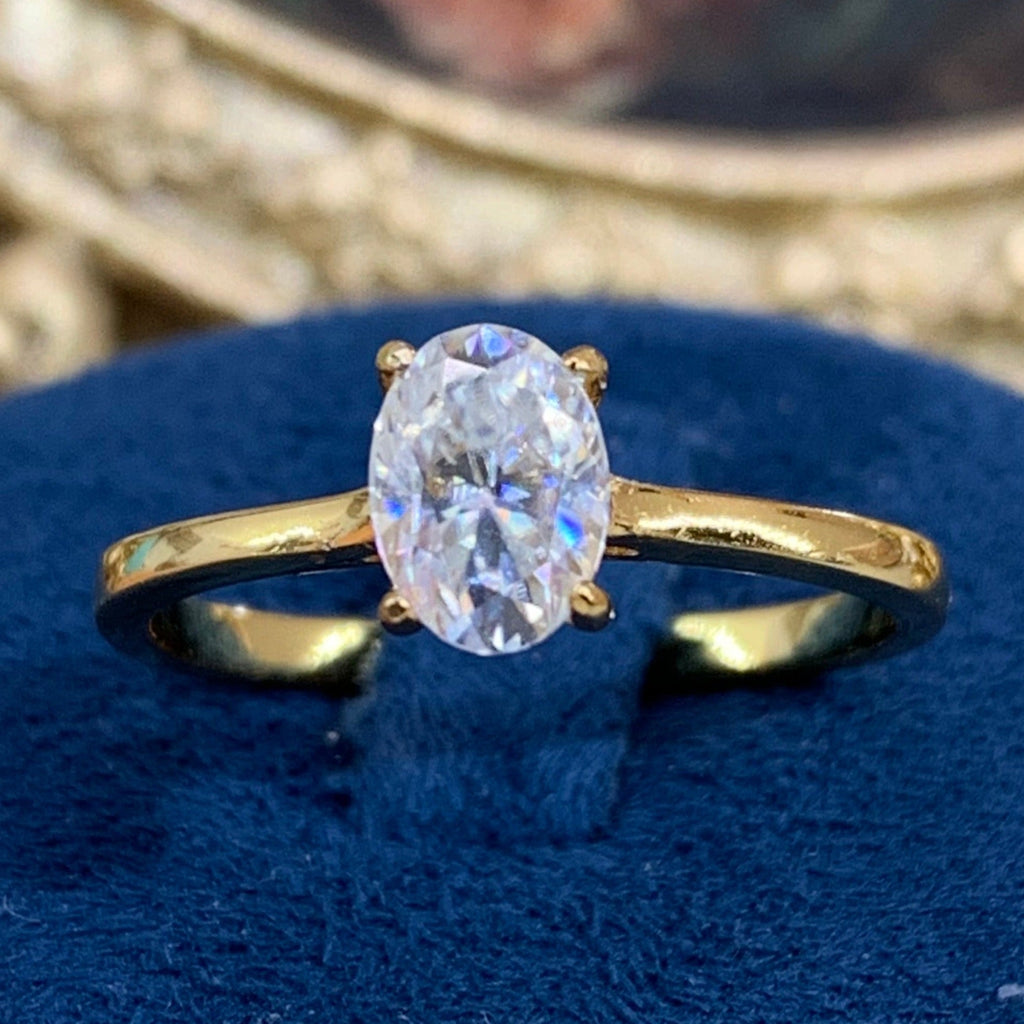 【ZHOYA】yellow gold 18K plated 1CT Moissanite gemstone ring