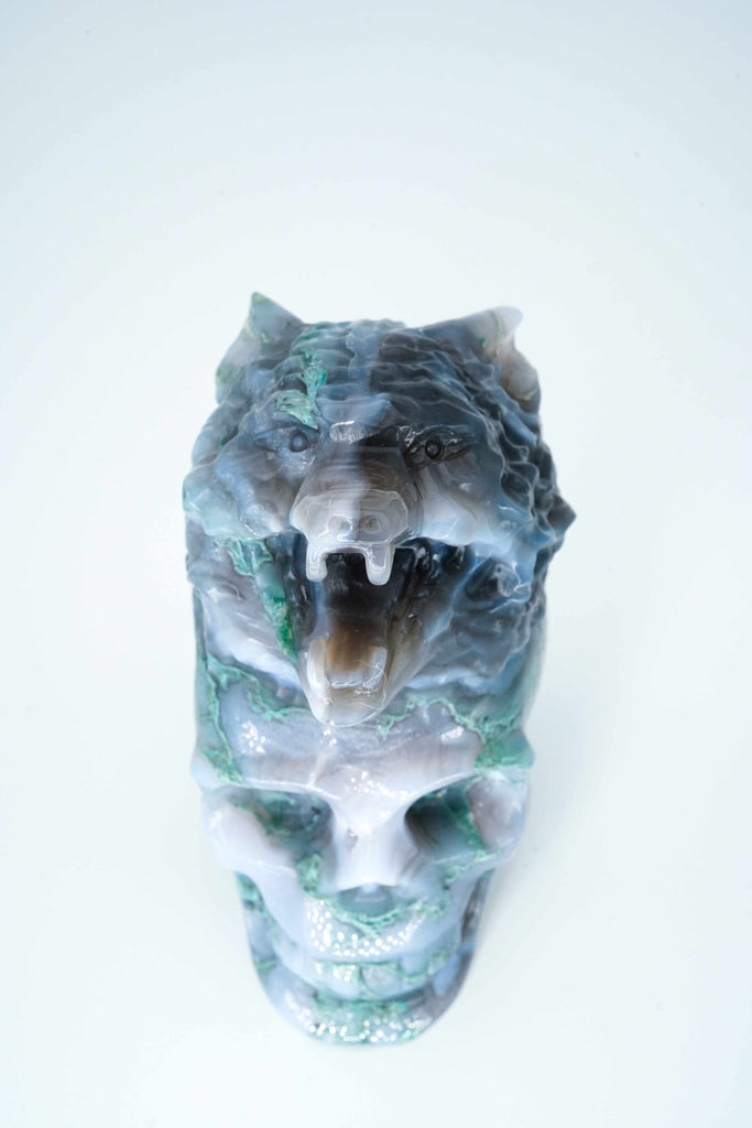 Aquatic agate wolf skull