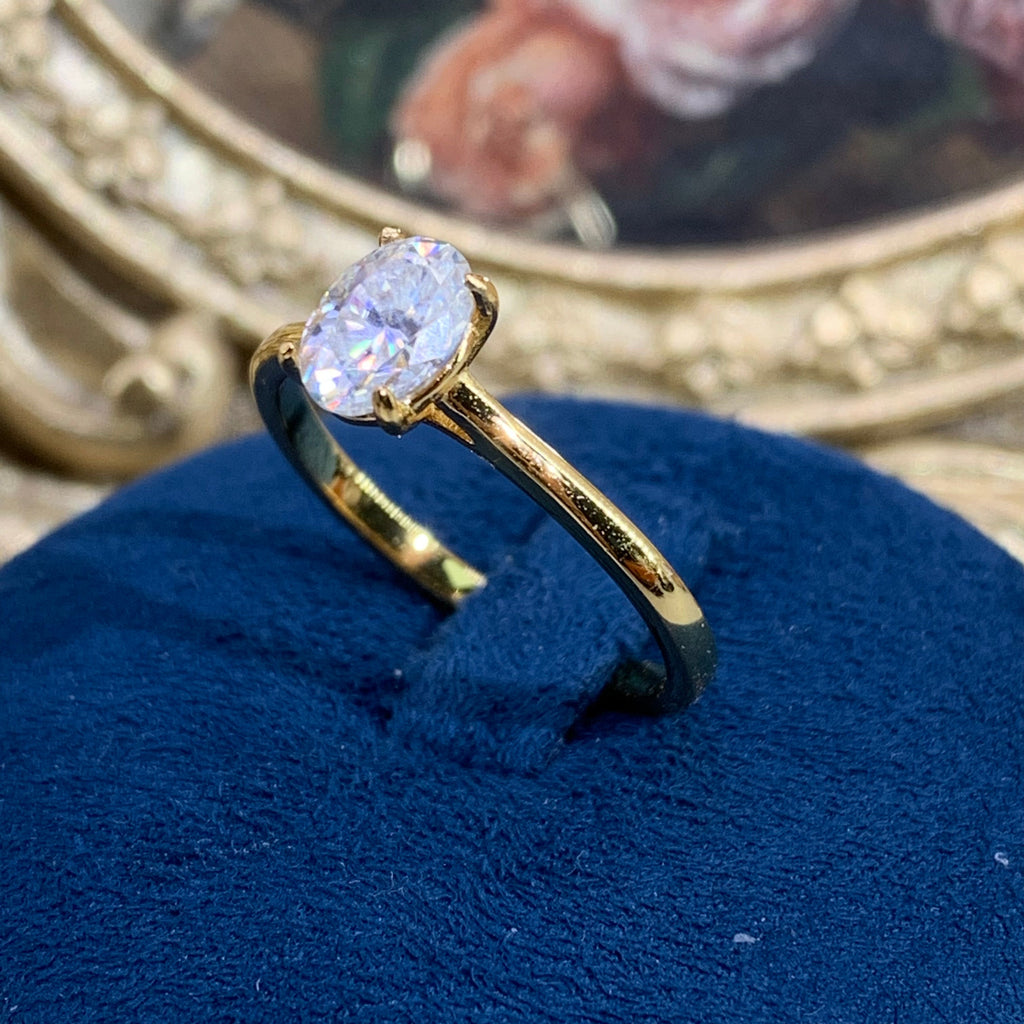 【ZHOYA】yellow gold 18K plated 1CT Moissanite gemstone ring