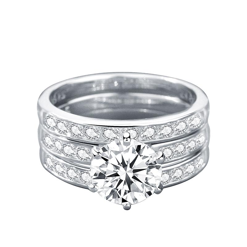 【ZHOYA】Moissanite 2 Ct S925 Silver Platinum Plated 3 in One Ring Set