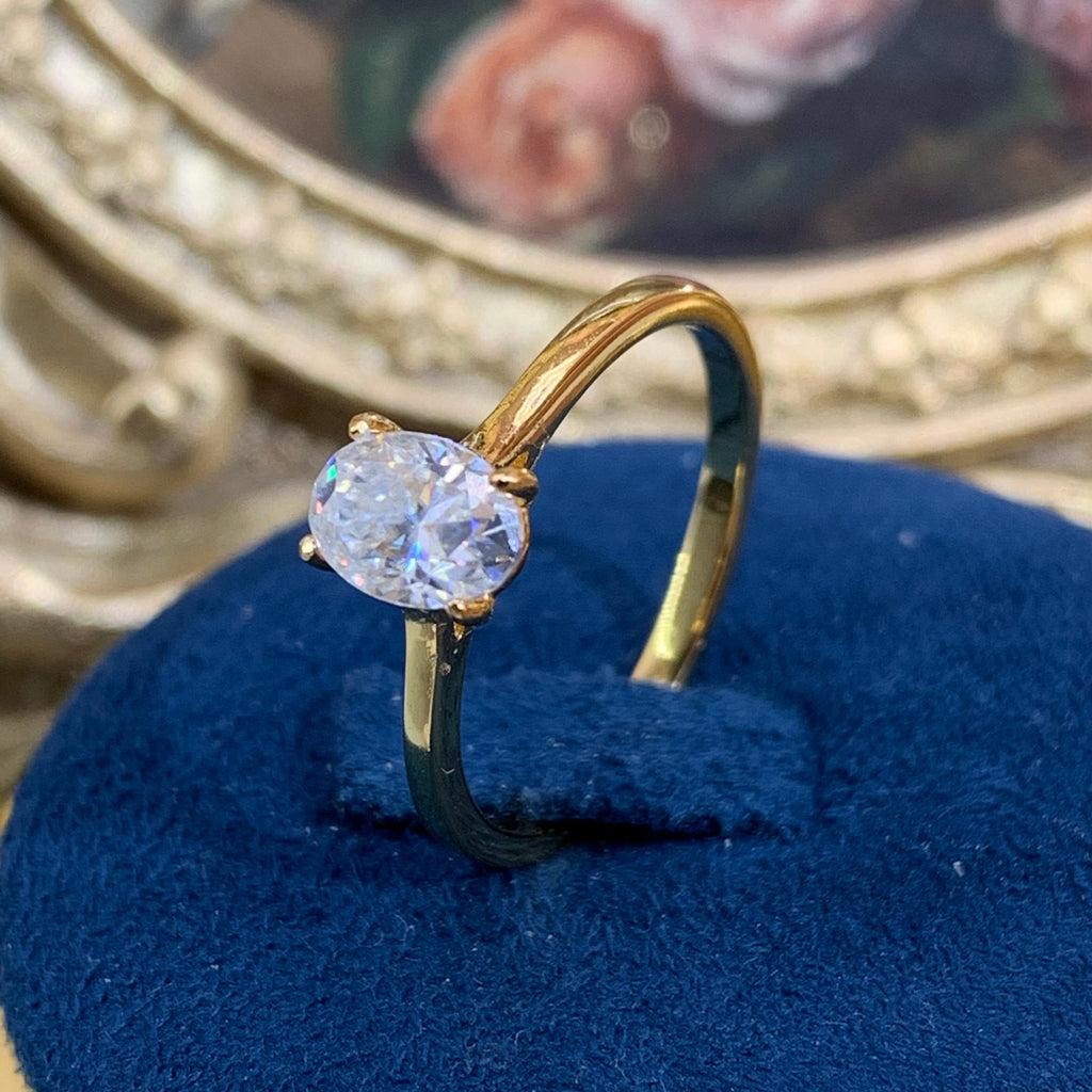 【ZHOYA】yellow gold 18K plated 1CT Moissanite gemstone ring