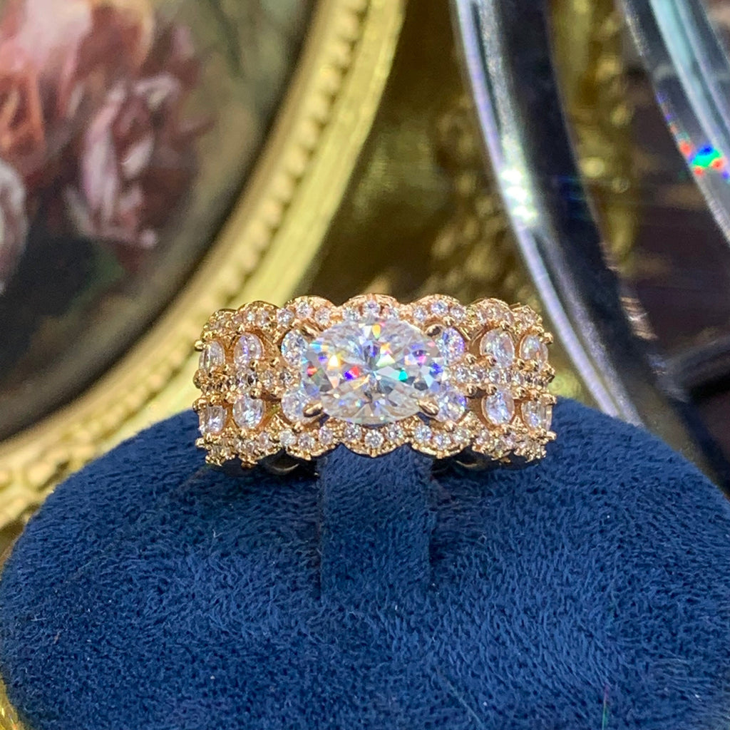 【ZHOYA】 rose gold 18K plated 1.5CT Moissanite gemstone ring