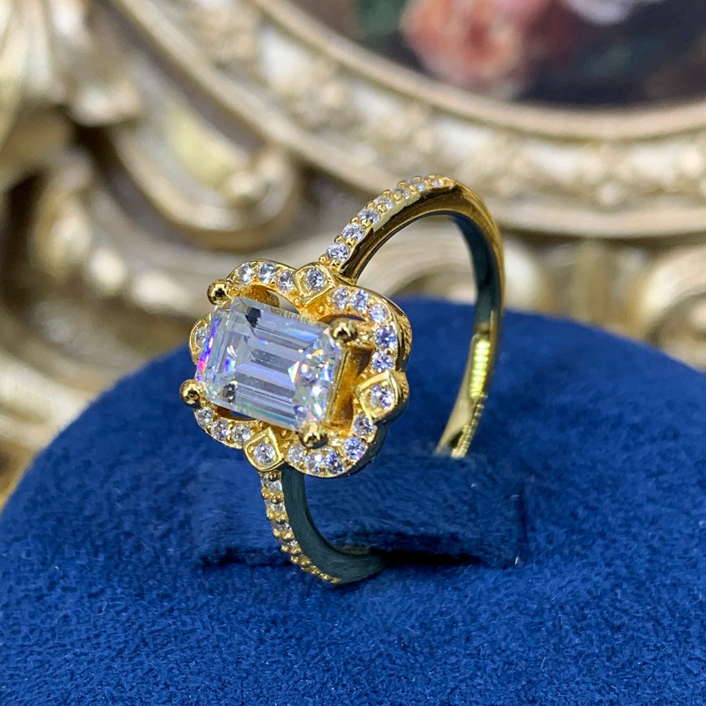 【ZHOYA】 S925 Yellow gold 18K plated moissanite ring