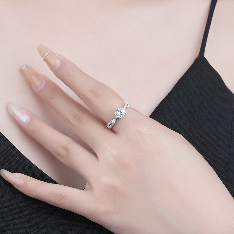 【ZHOYA】 Eternal Round Shape Moissanite 1 CT S925 Silver Platinum Plated 2 in 1 Ring Set