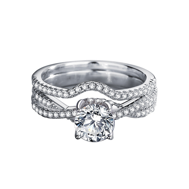 【ZHOYA】 Eternal Round Shape Moissanite 1 CT S925 Silver Platinum Plated 2 in 1 Ring Set