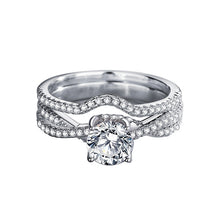 Charger l&#39;image dans la galerie, 【ZHOYA】 Eternal Round Shape Moissanite 1 CT S925 Silver Platinum Plated 2 in 1 Ring Set