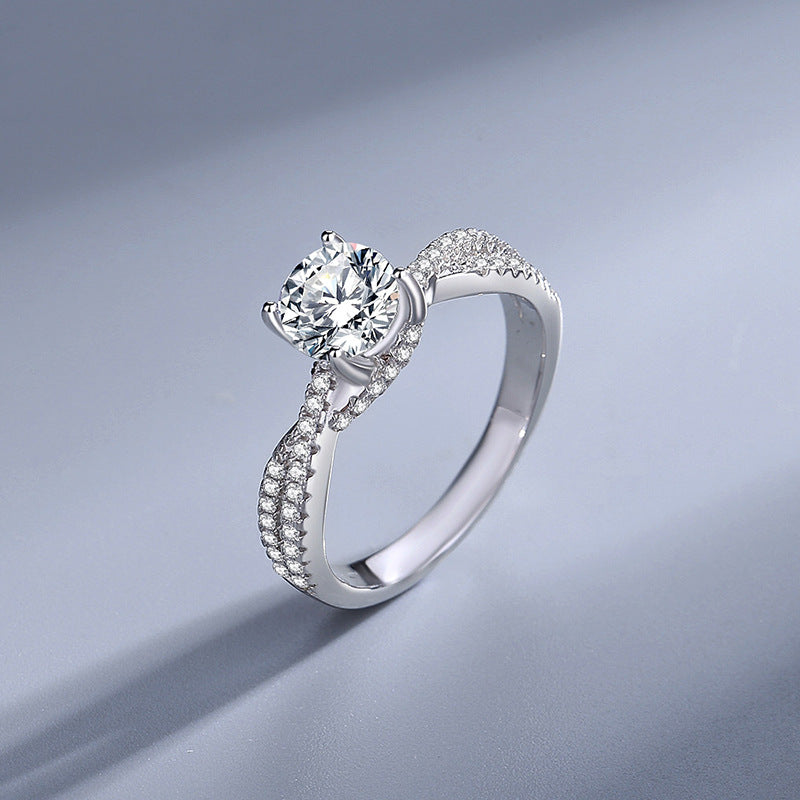 【ZHOYA】 Eternal Round Shape Moissanite 1 CT S925 Silver Platinum Plated 2 in 1 Ring Set