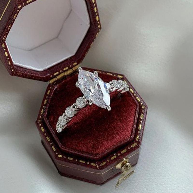 【ZHOYA】Elegant Marquise Moissanite 1 CT S925 Silver Ring