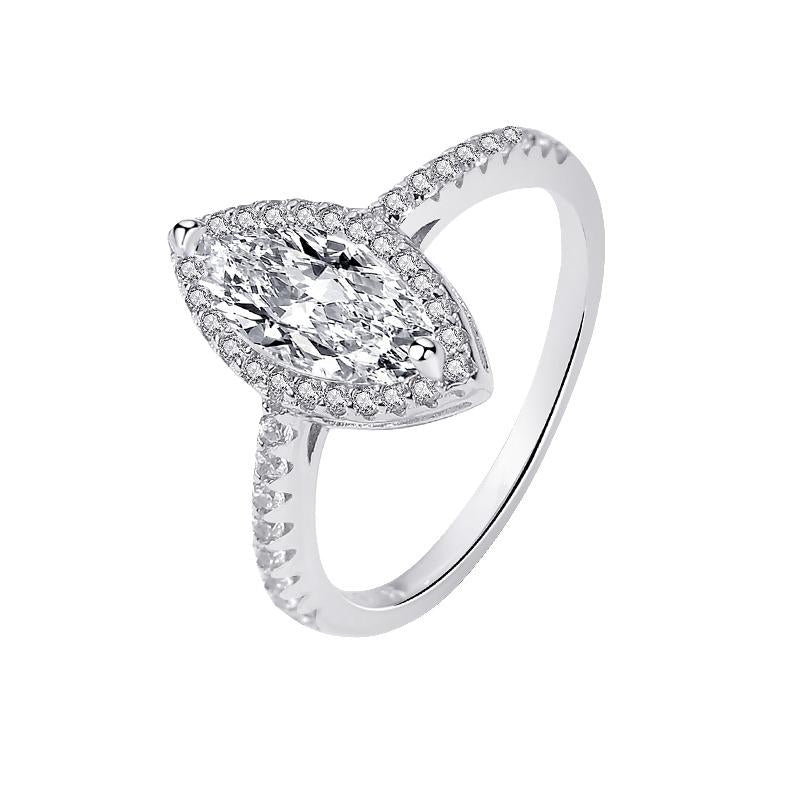 【ZHOYA】 Unique Marquise Shape Moissanite 1 CT S925 Silver Platinum Plated Ring