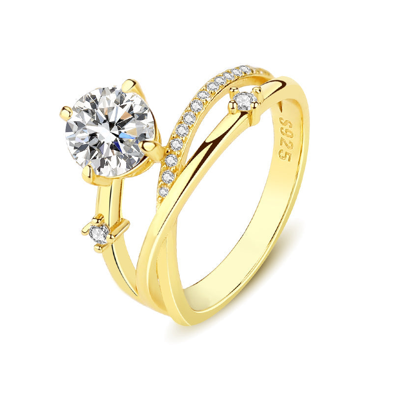 [K1293] Moissanite 1 Carat S925 Silver 18K Gold Plated Ring