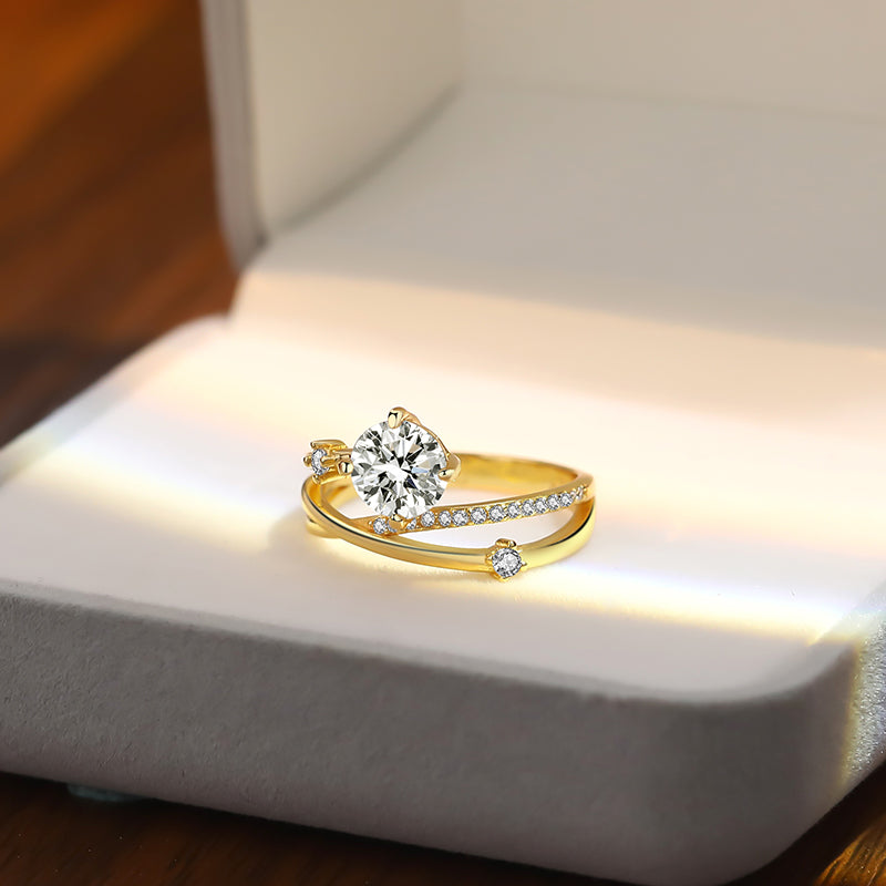 [K1293] Moissanite 1 Carat S925 Silver 18K Gold Plated Ring