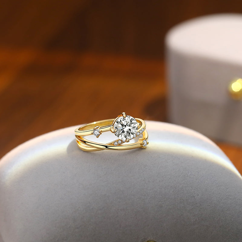 [K1293] Moissanite 1 Carat S925 Silver 18K Gold Plated Ring