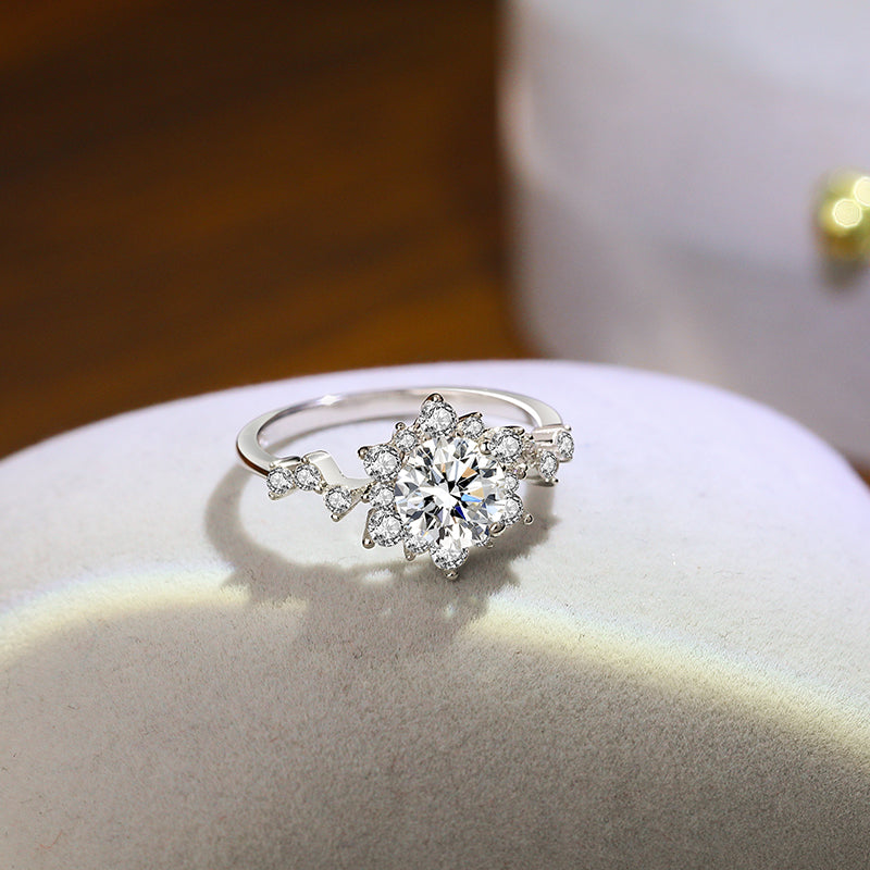 【ZHOYA】Moissanite 1 CT S925 Silver Platinum Plated Ring