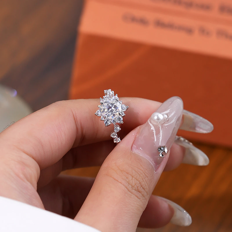 【ZHOYA】Moissanite 1 CT S925 Silver Platinum Plated Ring