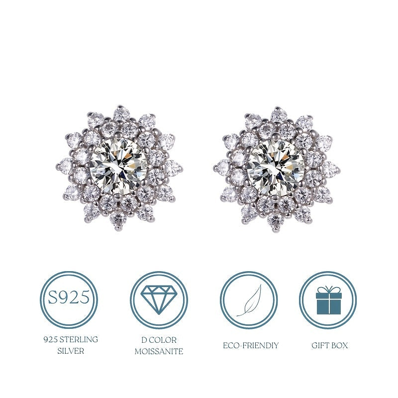 【ZHOYA】S925 Silver Moissanite Double Sunflower Stud Earrings