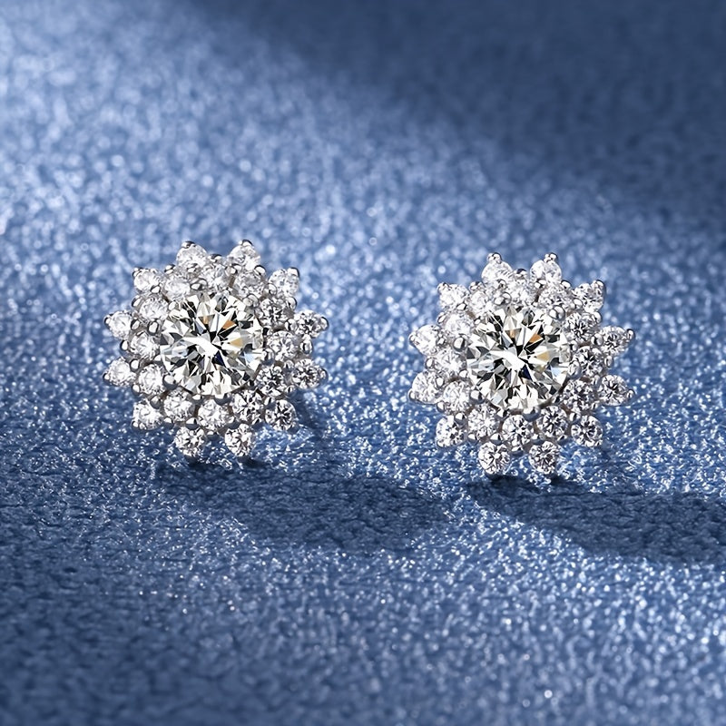 【ZHOYA】S925 Silver Moissanite Double Sunflower Stud Earrings