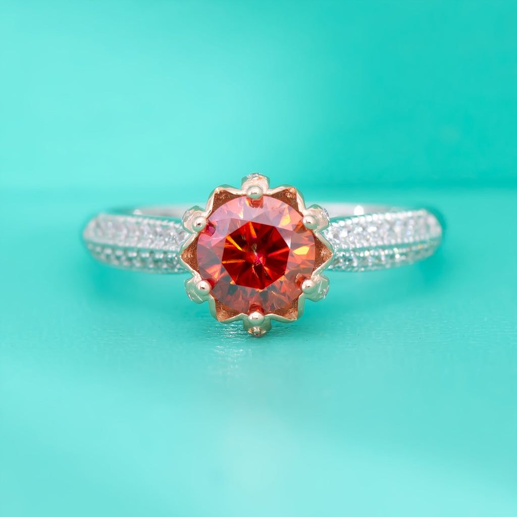 【ZHOYA】S925 Silver One Carat Princess Wedding Dress Red Moissanite Ring