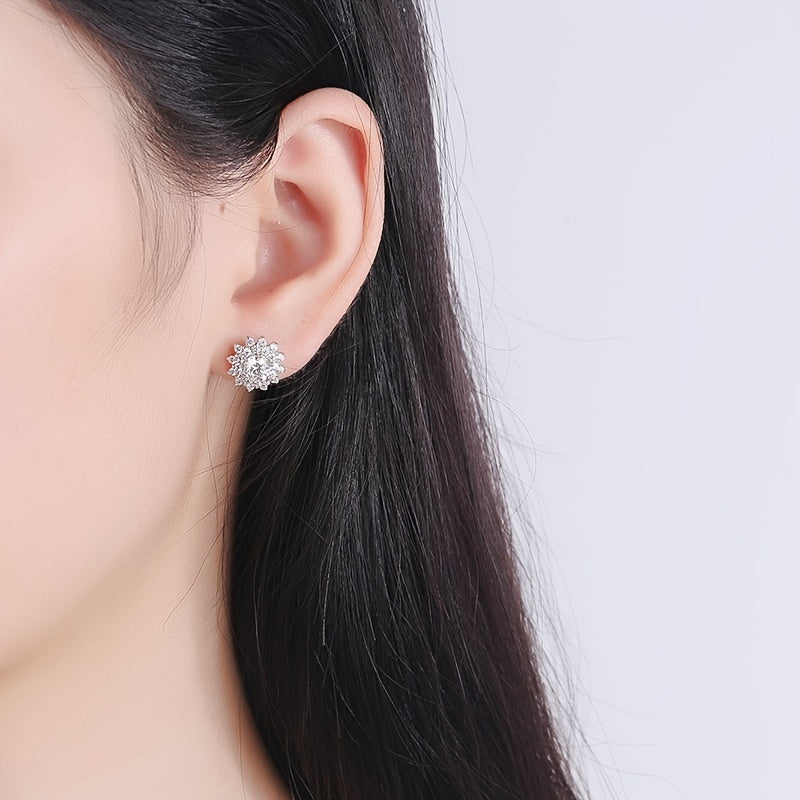 【ZHOYA】S925 Silver Moissanite Double Sunflower Stud Earrings